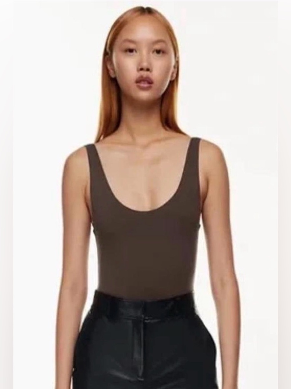 Aritzia Babaton Scoop Neck Bodysuit in Brown